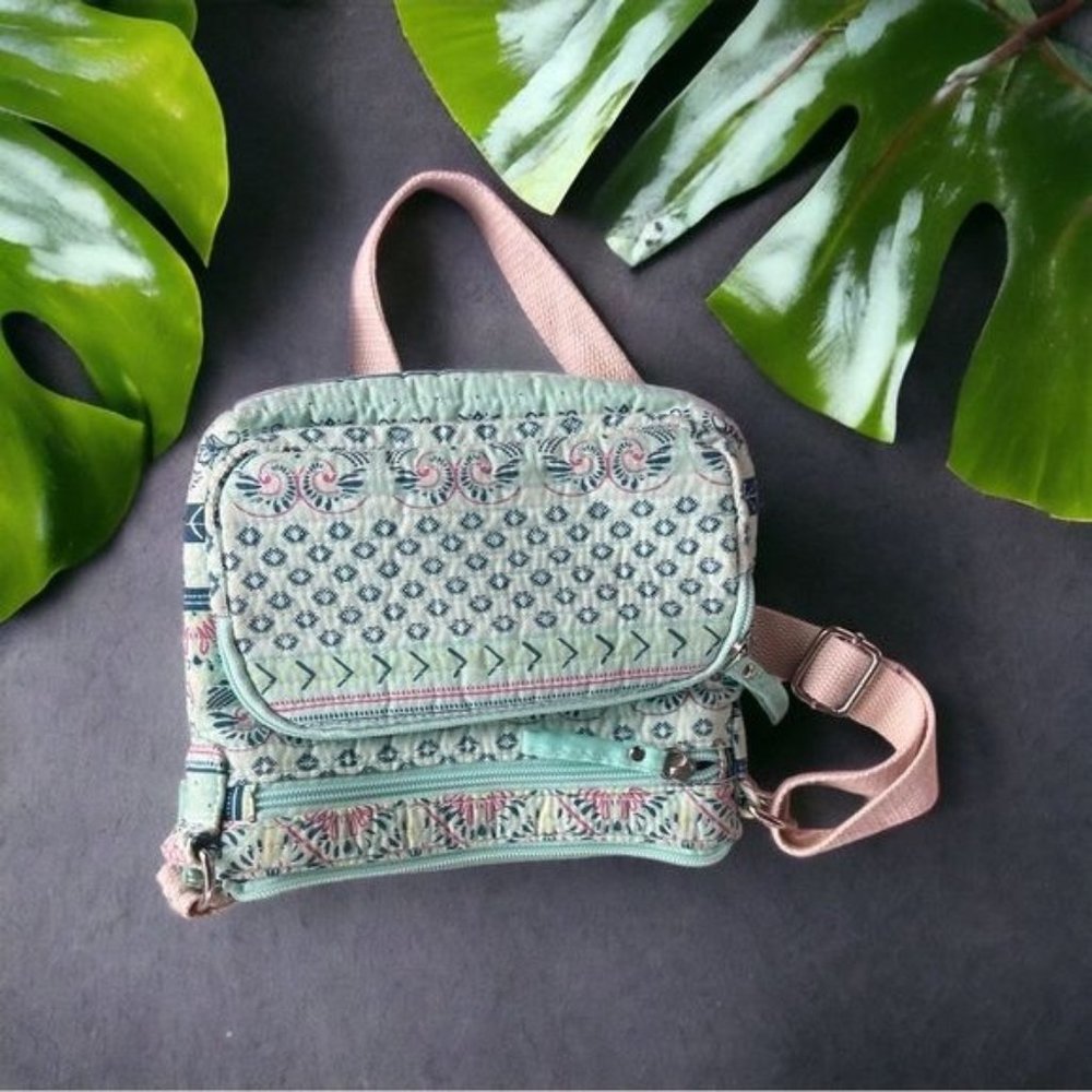 Mint Green, Pink, & Blue Shoulder Crossover Purse With Beautiful Hearts Design.